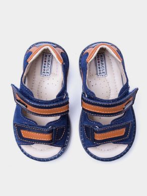 Dark blue suede sandals with velcro and instep support