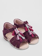 Burgundy leather sandals with suede tassels
