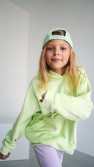 Hoodie - light green velor sweater with a hood and pockets for girls