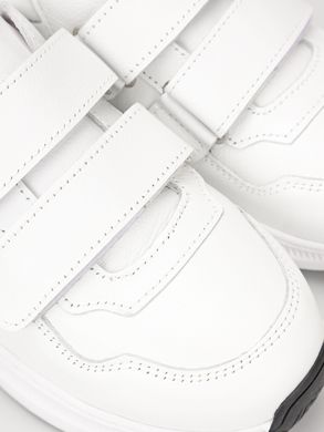 White leather sneakers with two velcros, white, 34