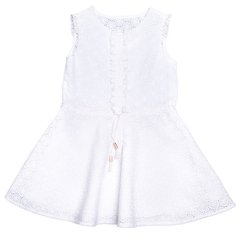 Milk cotton dress with a seam on the buttons and ties on the belt for a girl