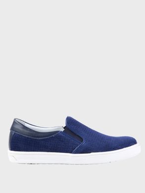 Blue leather slip-ons with high soles