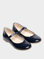 Blue lacquered leather ballet shoes with velcro