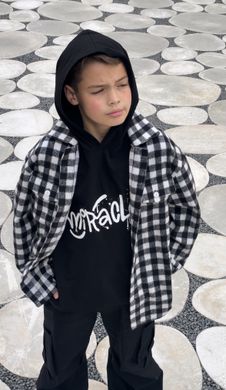 Black and white checked shirt-coat for a boy, black, 122