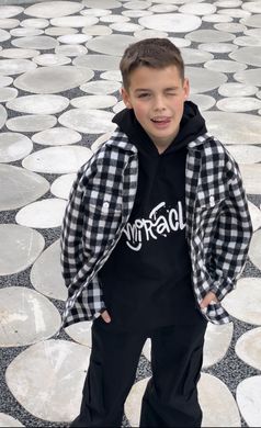 Black and white checked shirt-coat for a boy, black, 122