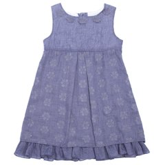 Blue cotton sundress with flowers and a bow on the back of the buttons for a girl