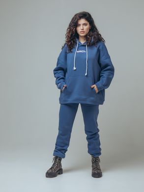 Light jeans adult hoodie on fleece with embroidery