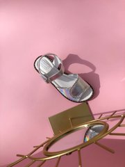 Silver leather sandals with neon inserts