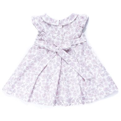 Cotton dress "Roses" short milk in a pink flower with a bow and ruffles for a girl