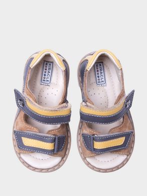 Gray-beige sandals made of leather and suede with velcro
