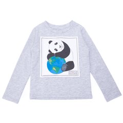 Gray and white panda print cotton longsleeve for boys