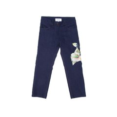 Dark blue cotton jeans with floral patches for girls