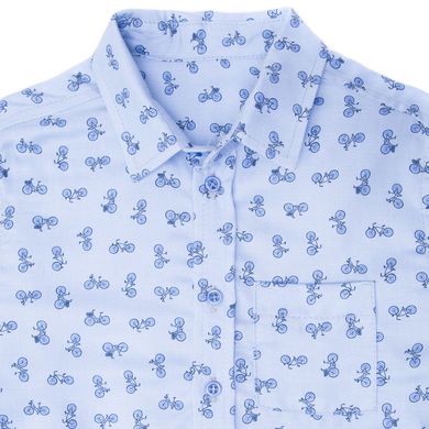 Blue viscose shirt with a pattern in the form of bicycles for a boy