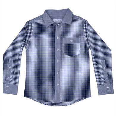 Combined cotton shirt in a blue-green check for a boy