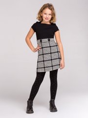 Black combined dress with knitwear and tweed for a girl