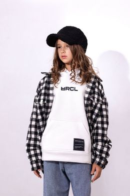 Black and white checked shirt-coat for a girl, black, 122