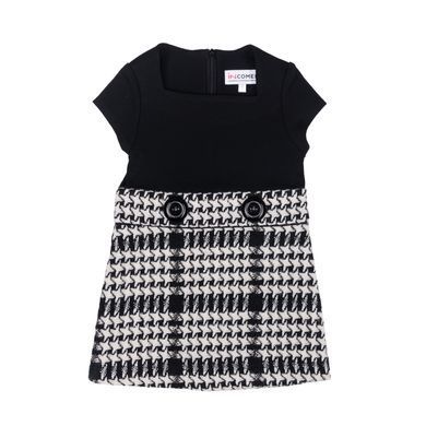 Black combined dress with knitwear and tweed for a girl