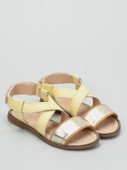 Yellow leather sandals with golden trim