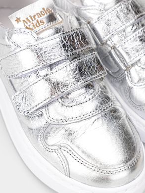 Silver leather sneakers with two velcros, silver, 32