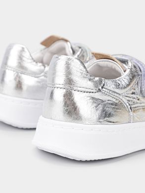 Silver leather sneakers with two velcros, silver, 32