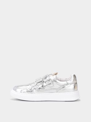 Silver leather sneakers with two velcros, silver, 32