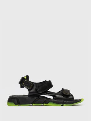 Black and green sandals with velcro on a wide sole, black, 32