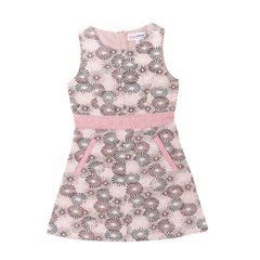 Classic gray jacquard sundress with pink zipper details for girls/1, 140