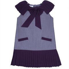 Gray-purple wool sundress with a bow on the zipper with a pleated bottom for girls