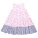 Pink-gray viscose sundress in several tiers with flowers and butterflies on the zipper for girls