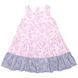 Pink-gray viscose sundress in several tiers with flowers and butterflies on the zipper for girls