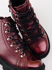 Burgundy winter leather boots on fur