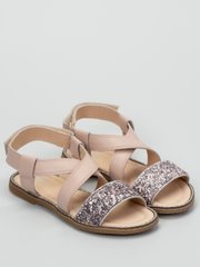 Beige leather sandals with glitter