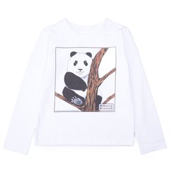 White cotton longsleeve with panda print for boys