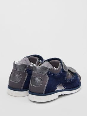 Blue-gray leather sandals with velcro