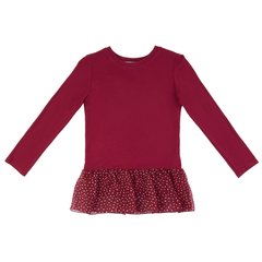 Burgundy cotton tunic with a polka dot bottom for a girl