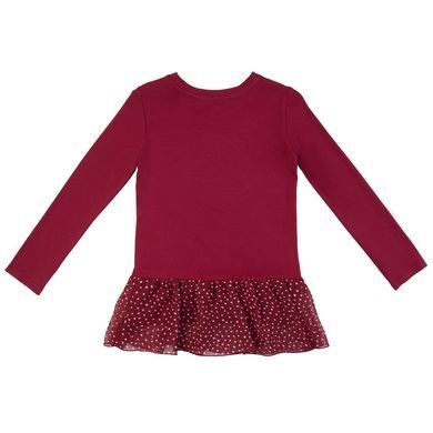 Burgundy cotton tunic with a polka dot bottom for a girl