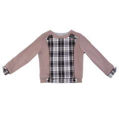 Fawn cotton raglan with a checkered patch for girls