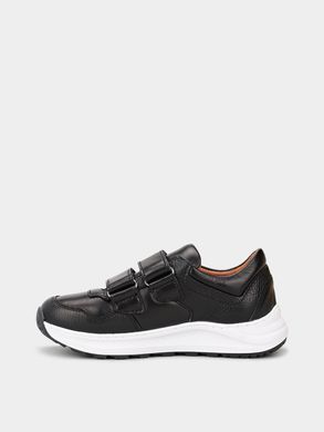 Black leather sneakers with two velcros, black, 32