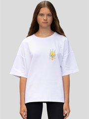 Adult white T-shirt with embroidery "The sun in a trident"