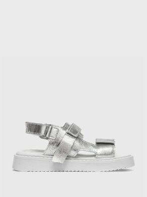Silver sandals with velcro and white wide soles, silver, 29