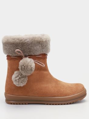 Winter brown high boots with pom-poms