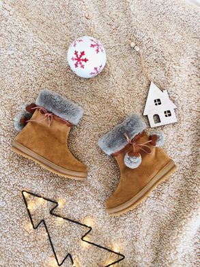 Winter brown high boots with pom-poms