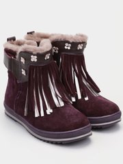 Winter purple split leather boots with fur