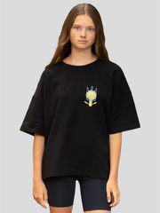 Adult black T-shirt with embroidery "The sun in a trident"