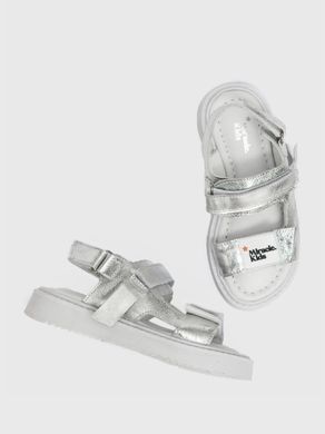 Silver sandals with velcro and white wide soles, silver, 30