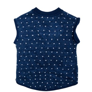 Knitted blue vest with white dots for girls