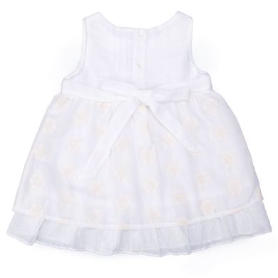 Milk cotton sundress with soft yellow flowers and bow on buttons at the back for girls