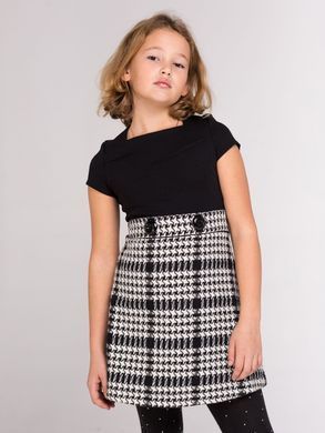 Black combined dress with knitwear and tweed for a girl/1