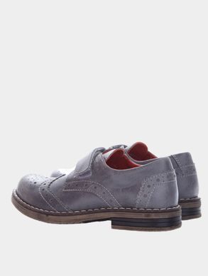 Brogue shoes gray leather with decorative perforations on Velcro for a boy