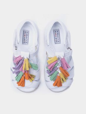 Sandals white leather with tassels